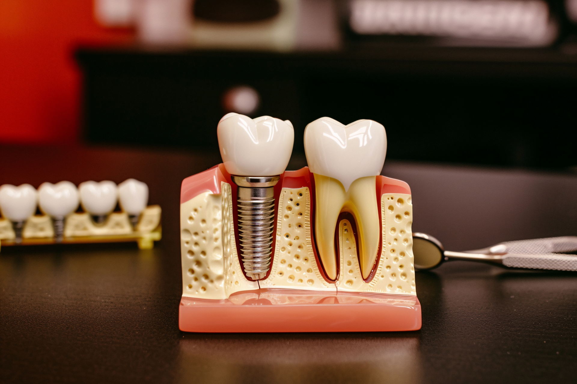 a model of teeth with a dental implant a model of teeth with a dental implant
